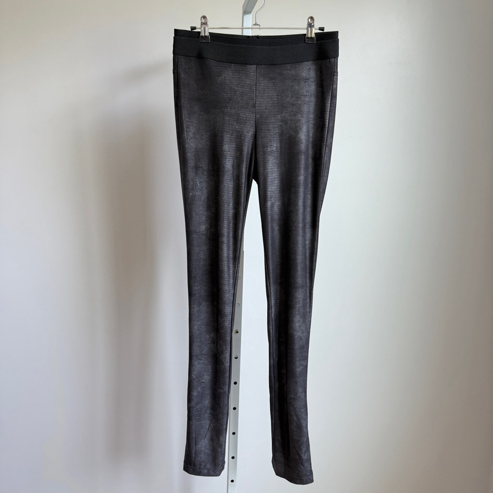 BCBGMAXAZRIA sz S Black‎ Faux Snakeskin Leggings Ankle Zippers